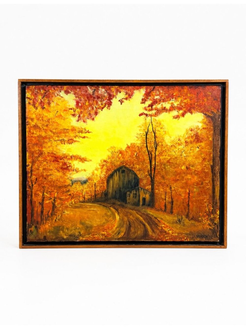 Oil Painting Fall Autum Barn Farm Scene Leaves Signed Ulrich Vintage Framed Wall
